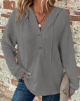 Waffle Knit Long Sleeve Drawstring Hooded Top - Little Miss Vanilla