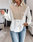 Perfee Sequin Contrast Collared Neck Long Sleeve Shirt - Little Miss Vanilla