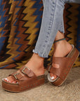 Chestnut Dual Buckle Studded Platform Sandal Slippers - Little Miss Vanilla