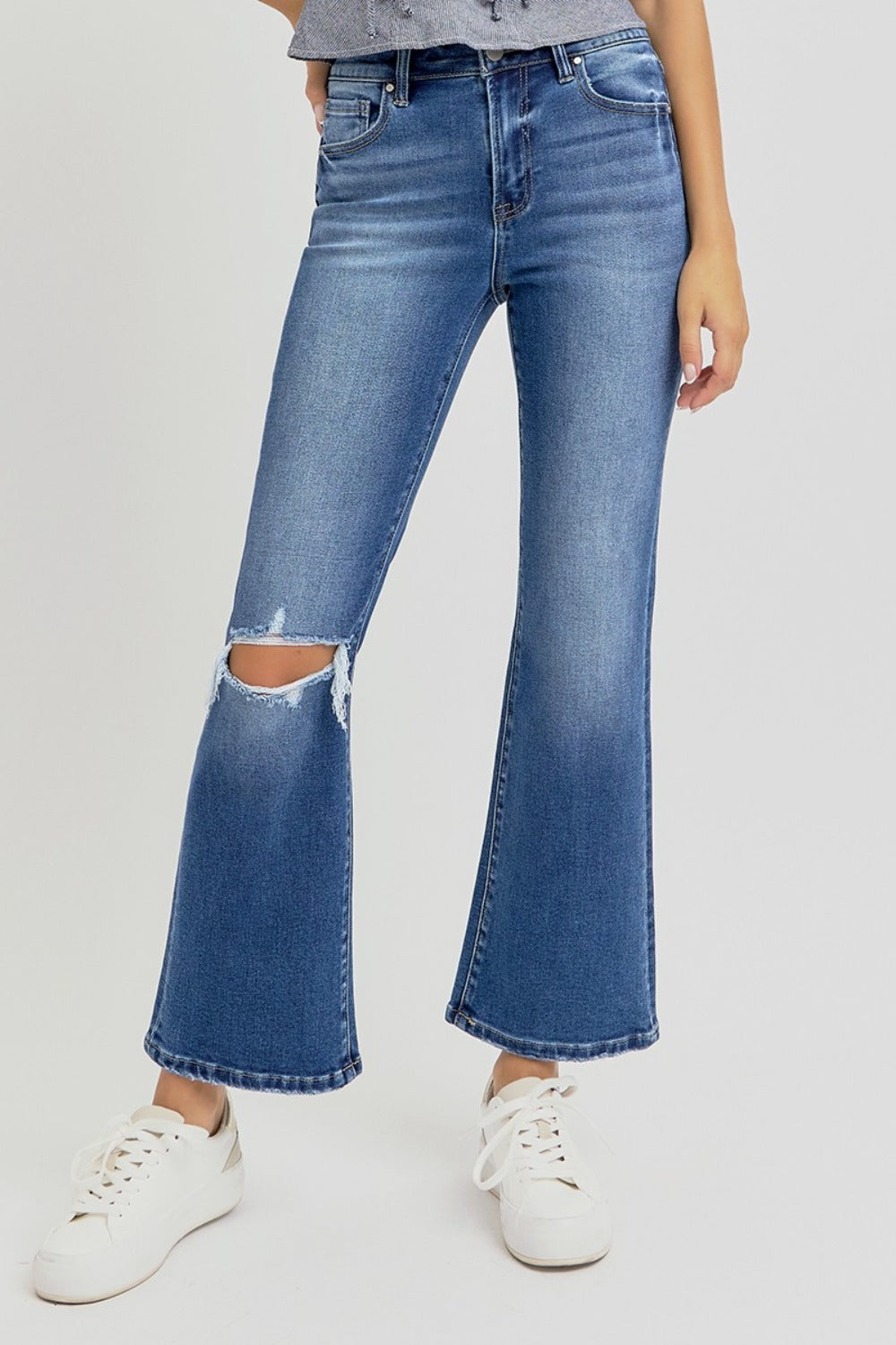 RISEN Full Size Distressed High Rise Crop Flare Jeans - Little Miss Vanilla