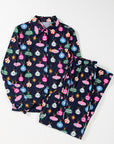 Navy Blue Colorful Christmas Lights Print Shirt and Pants Pajama Set - Little Miss Vanilla