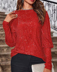 Sequin Boat Neck Long Sleeve Top - Little Miss Vanilla