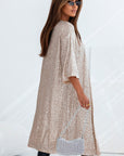 Apricot Sequin 3/4 Sleeve Open Front Duster Kimono - Little Miss Vanilla