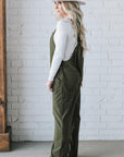 Jungle Green Solid Pocketed Loose Fit Corduroy Overall