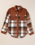 Cinnamon Plaid Corduroy Patchwork Chest Pocket Shacket