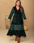 Plus Size Lace Patchwork V-Neck Balloon Sleeve Midi Dress - Little Miss Vanilla