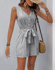 Fashion Jumpsuit V-neck Sleeveless Striped - Little Miss Vanilla