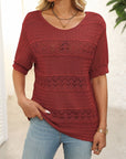 Mandy Openwork Round Neck Half Sleeve Knit Top - Little Miss Vanilla