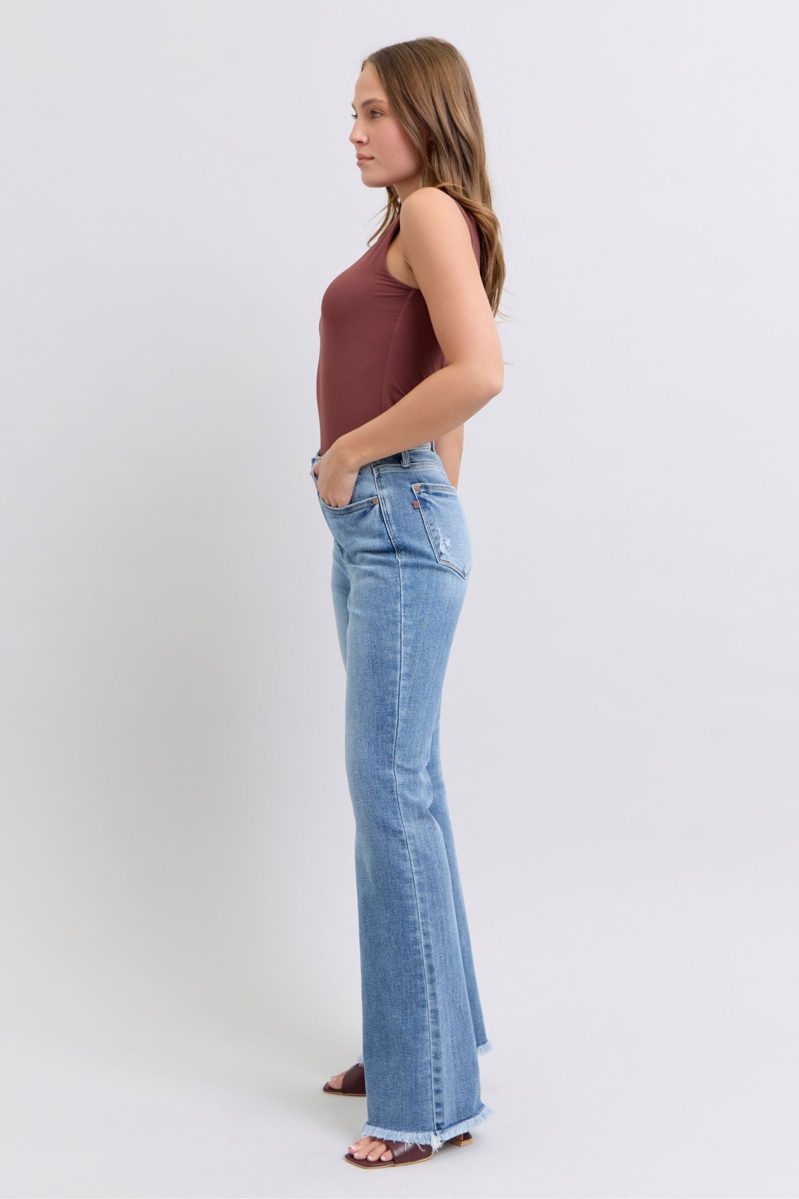 Judy Blue Full Size Raw Hem High Rise Bootcut Jeans - Little Miss Vanilla