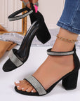 Rhinestone High Heel Sandals Summer Chunky Square Heel Sandals Open Toe Strappy Shoes