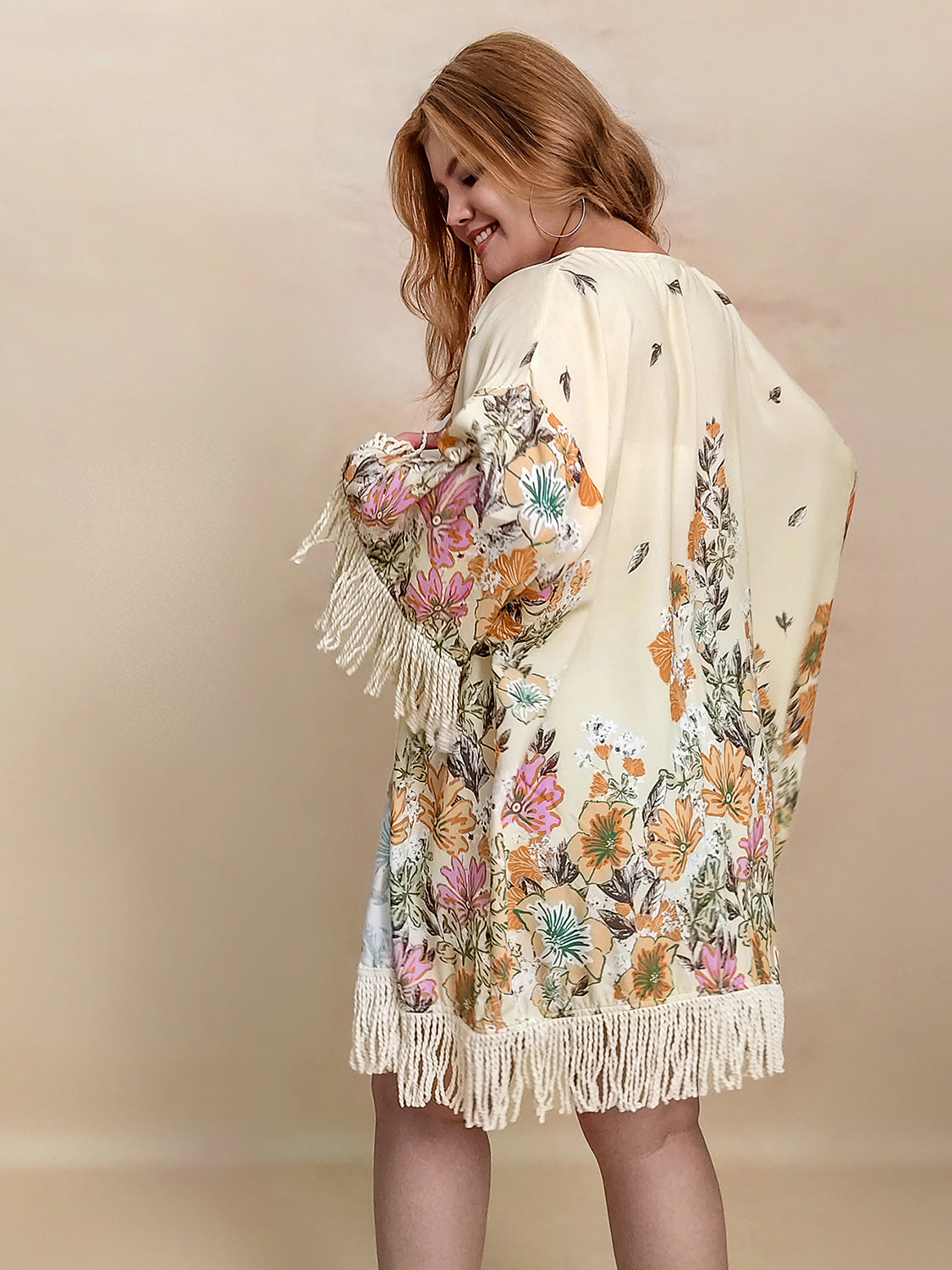 Plus Size Fringe Printed Open Front Cardigan - Little Miss Vanilla