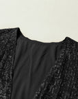 Black Sequin 3/4 Sleeve Open Front Duster Kimono - Little Miss Vanilla