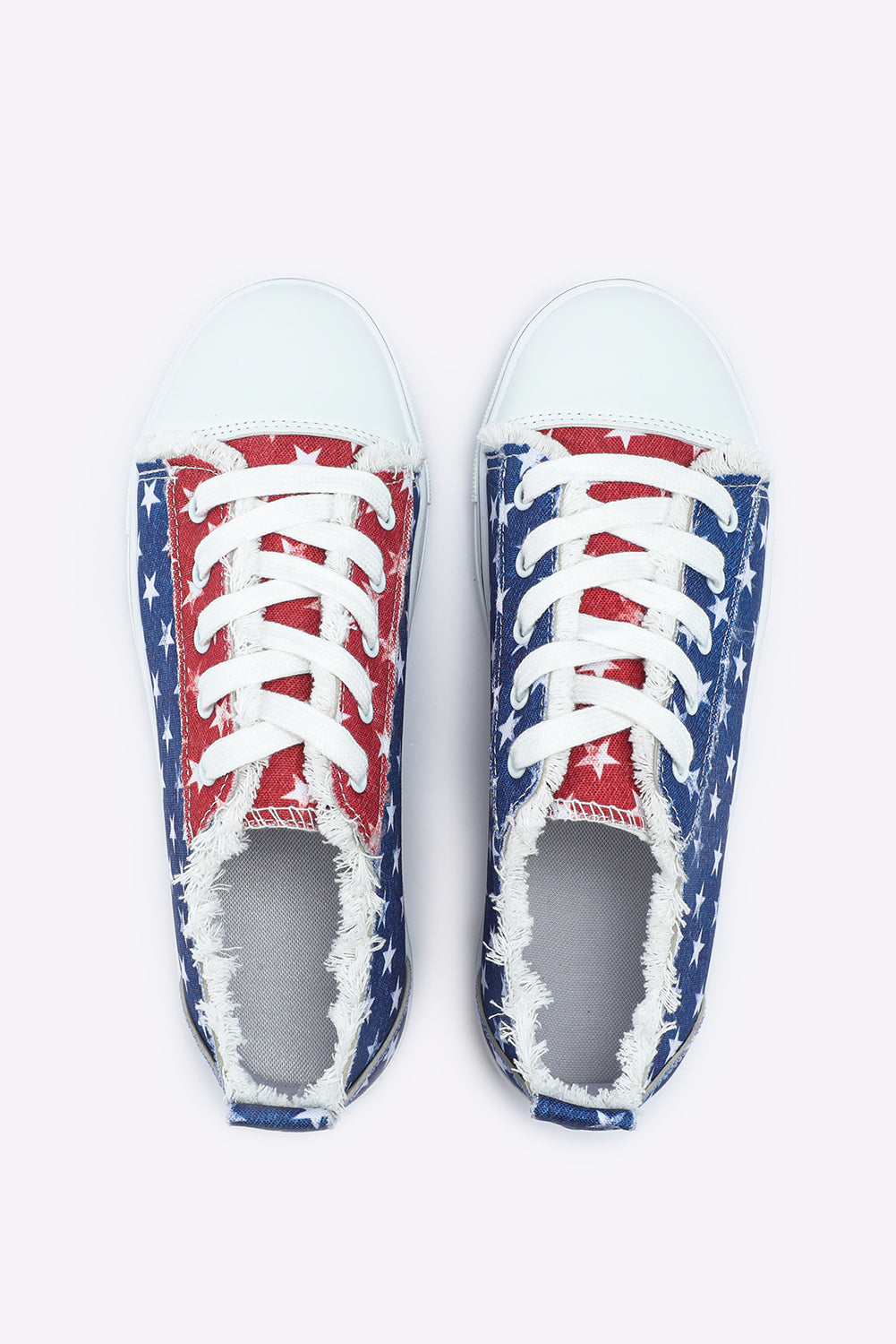 Multicolor American Flag Stars Printed Frayed Detail Lace-up Shoes - Little Miss Vanilla