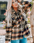 Orange Geometric Plaid Print Pocketed Shacket