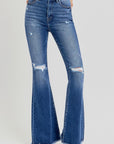 RISEN Full Size High Rise Distressed Raw Hem Flare Jeans - Little Miss Vanilla