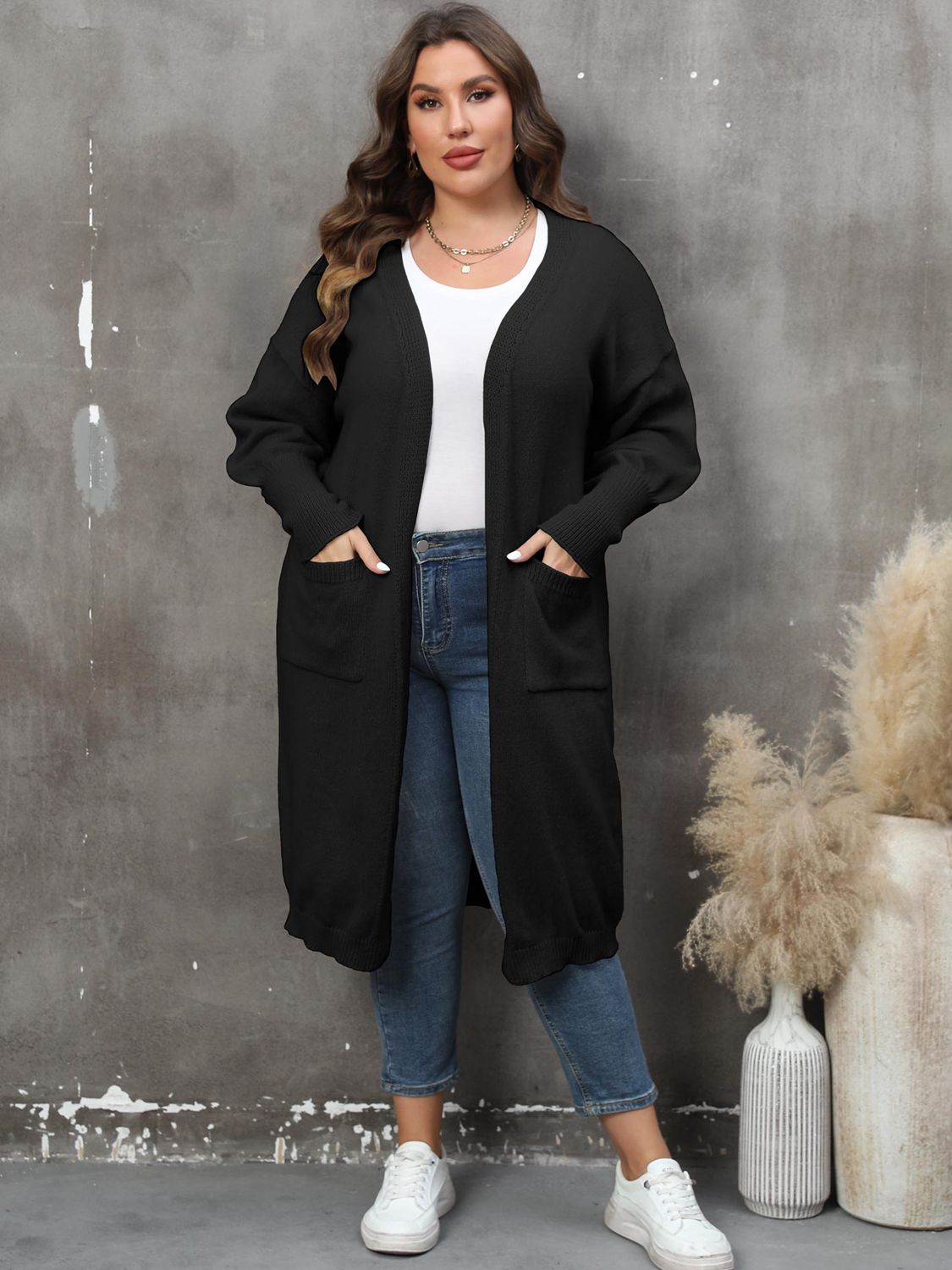 Plus Size Long Sleeve Pocketed Cardigan - Little Miss Vanilla