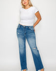 bytos Full Size Raw Hem Distressed Mid Rise Straight Jeans - Little Miss Vanilla