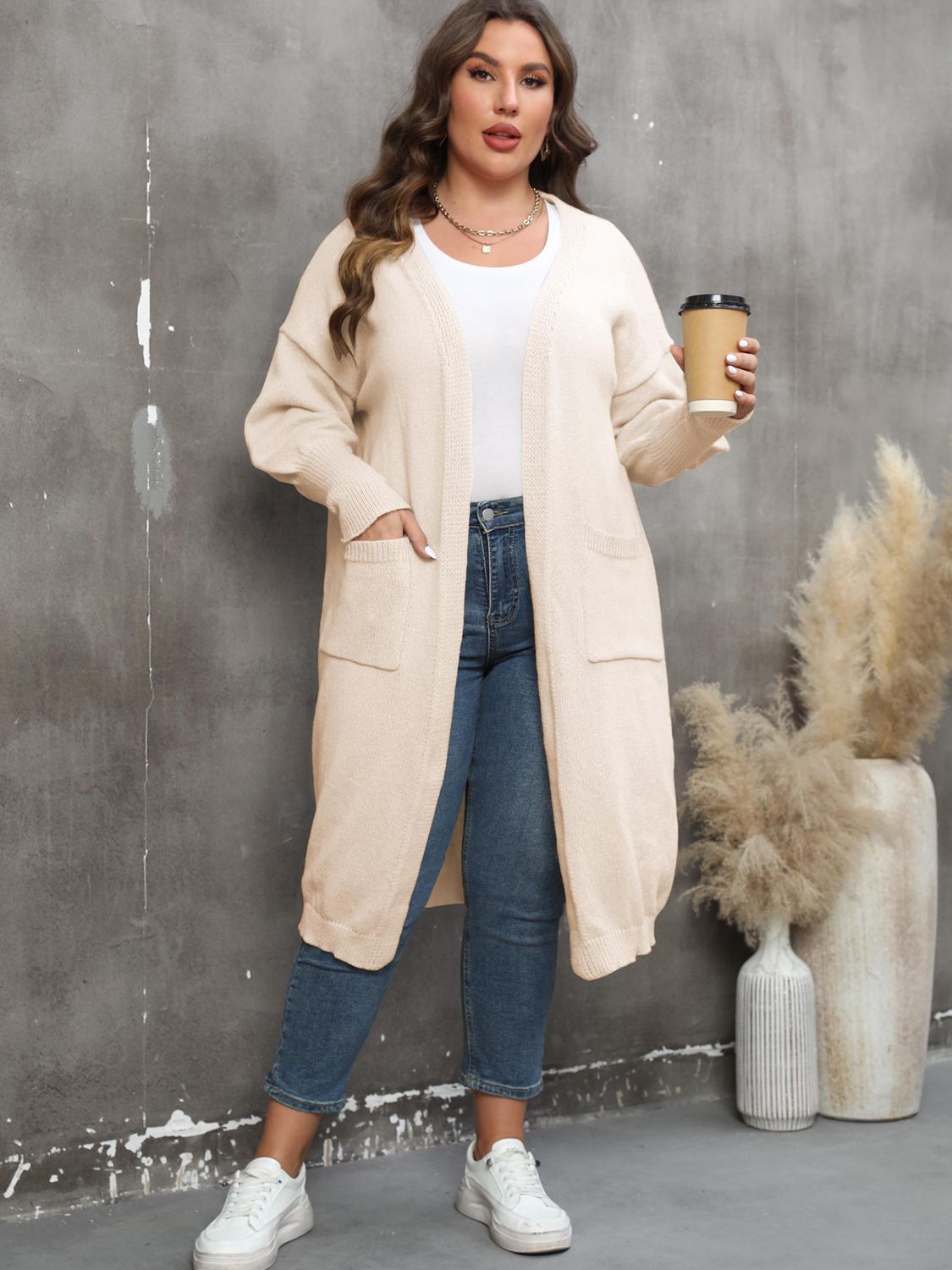 Plus Size Long Sleeve Pocketed Cardigan - Little Miss Vanilla