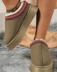 Sage Green Contrast Print Suede Plush Lined Snow Boots