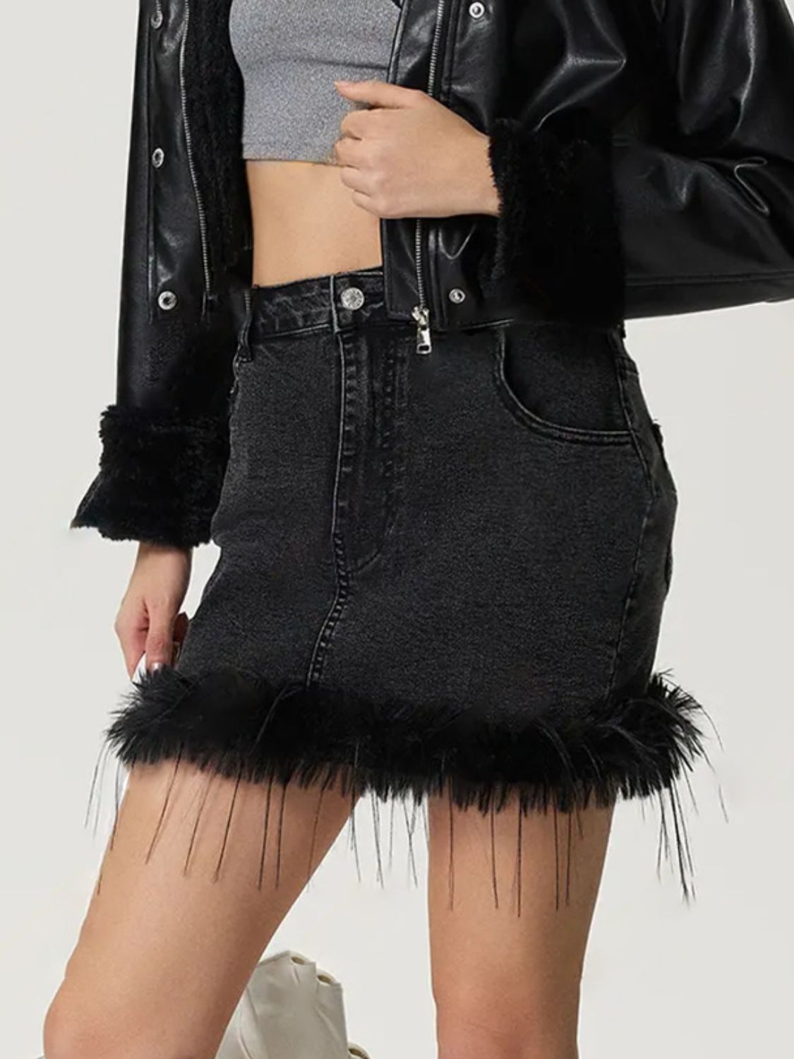 Plush Hem Mini Denim Skirt - Little Miss Vanilla