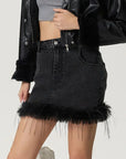 Plush Hem Mini Denim Skirt - Little Miss Vanilla