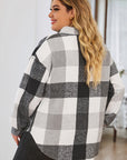 Plus Size Plaid Button Up Collared Neck Jacket - Little Miss Vanilla