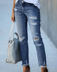 Distressed Raw Hem Jeans with Pockets - Little Miss Vanilla