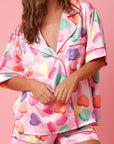 Pink Full Pattern Shirt and Shorts Satin Pajama Set - Little Miss Vanilla