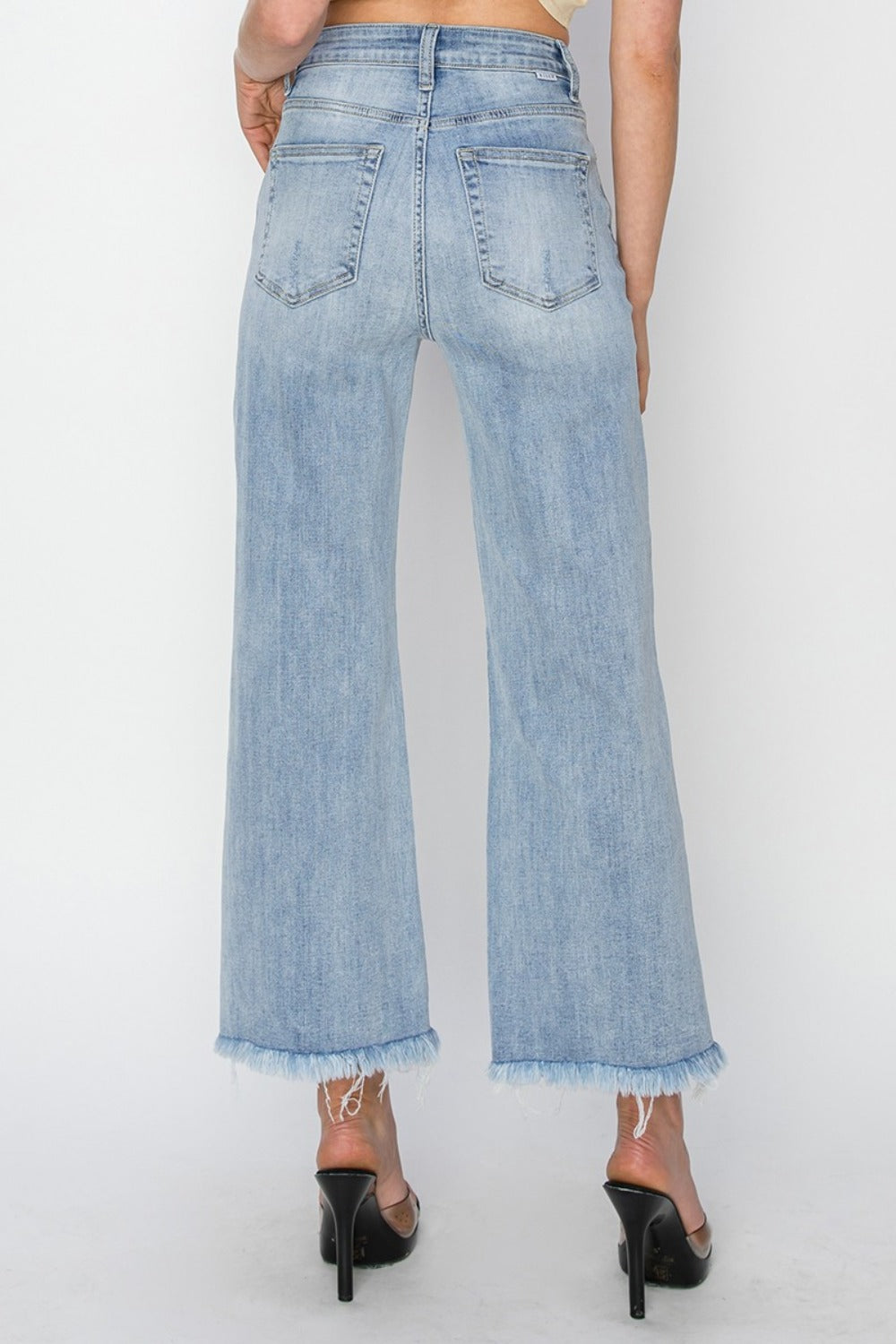 RISEN High Rise Crop Wide Fray Hem Jeans - Little Miss Vanilla