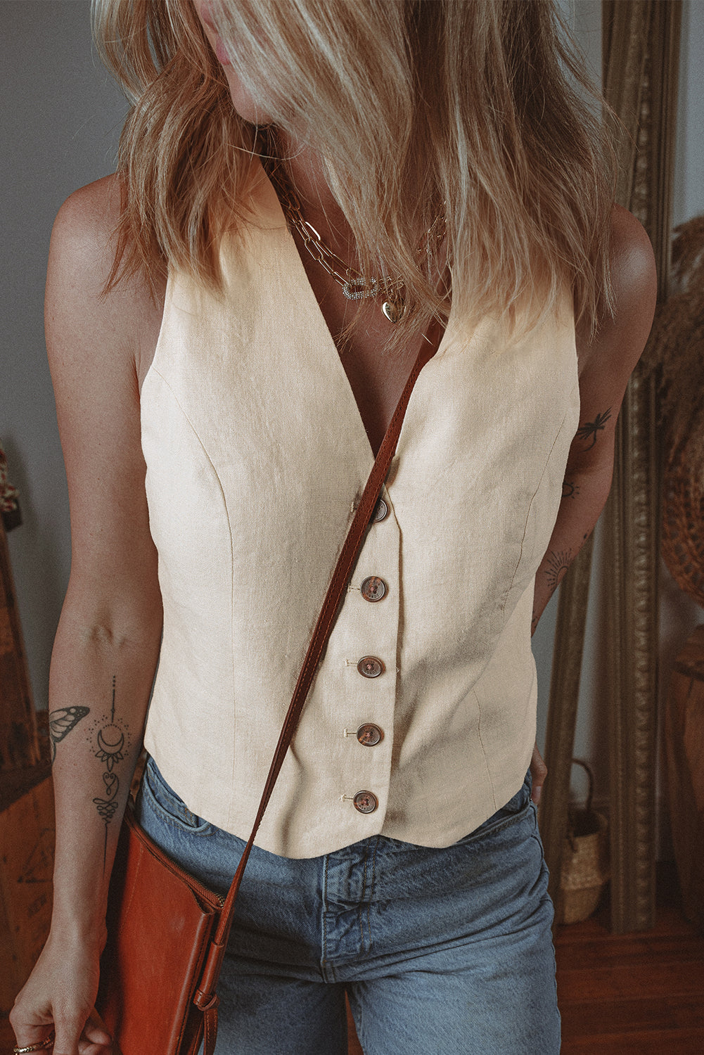 White Slim Fit Buttoned V Neck Vest - Little Miss Vanilla