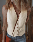 White Slim Fit Buttoned V Neck Vest - Little Miss Vanilla