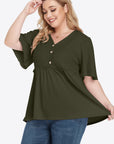 Plus Size Buttoned V-Neck Frill Trim Babydoll Blouse - Little Miss Vanilla