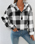 Plaid Half Button Long Sleeve Hoodie - Little Miss Vanilla