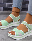 Summer Mesh Cross-strap Sandals With Velcro-design Thick Sole Flats Beach Shoes Women