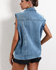 Pocketed Collared Neck Sleeveless Denim Top - Little Miss Vanilla