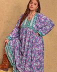 Plus Size Printed V-Neck Long Sleeve Maxi Dress - Little Miss Vanilla