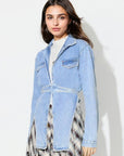 Asymmetric Slit Collared Neck Long Denim Top - Little Miss Vanilla