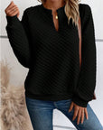 Notched Long Sleeve Sweatshirt - Little Miss Vanilla