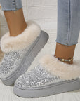 Fashion Sequined Thick-soled Plush Shoes Winter Indoor And Outdoor Casual Warm Slippers Women Garden House Shoes