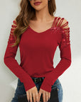 Rhinestone Cutout Long Sleeve T-Shirt - Little Miss Vanilla