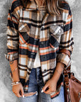 Geometric Plaid Print Pocketed Shacket