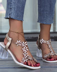 Fashion Flowers Sandals With Transparent High Square Heels Summer Square Toe Shoes For Women