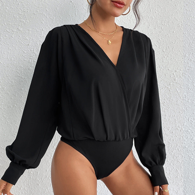 Skinny V-neck Long Sleeve Jumpsuit - Little Miss Vanilla