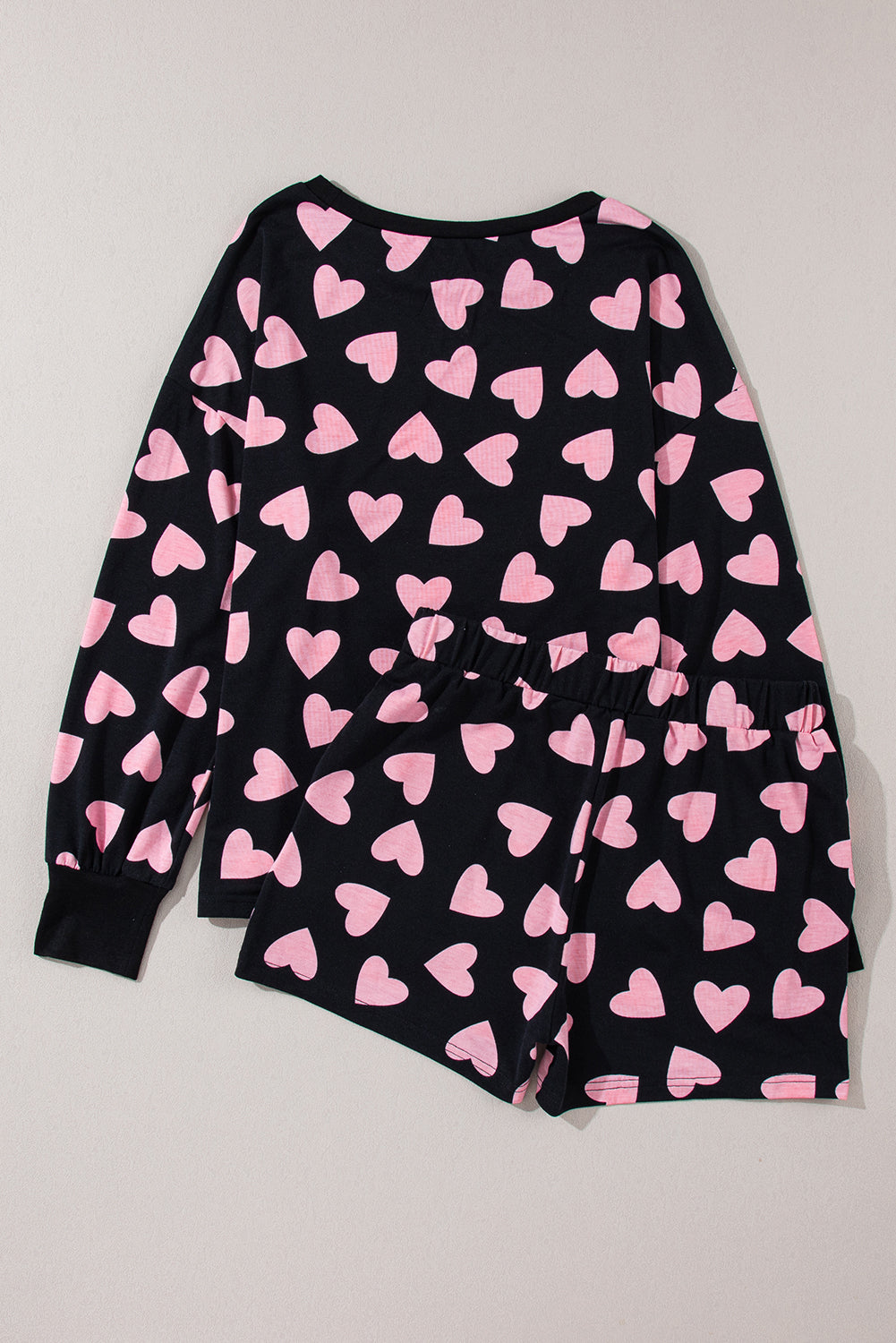 Black Valentine Heart Shape Print Long Sleeve Top Shorts Lounge Set - Little Miss Vanilla