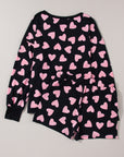 Black Valentine Heart Shape Print Long Sleeve Top Shorts Lounge Set - Little Miss Vanilla