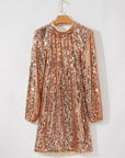 Gold Sequined Long Sleeve Cutout Back Mini Dress - Little Miss Vanilla