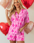 Pink Bow Print Half Sleeve Shirt and Shorts Pajamas Set - Little Miss Vanilla