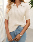 Mandy Cable Knit Johnny Collar Half Sleeve Sweater - Little Miss Vanilla