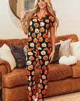 Orange Halloween Pattern Short Sleeve Shirt Pajama Set - Little Miss Vanilla