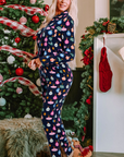 Navy Blue Colorful Christmas Lights Print Shirt and Pants Pajama Set - Little Miss Vanilla